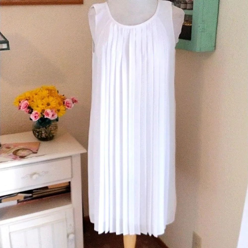 Lands' End White Knife Pleated Dressy Dress